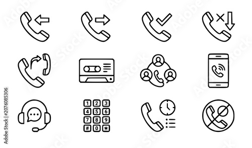 Bild auf Leinwand Phone Call Direction Outline Icons Incoming Outgoing Vector Set
