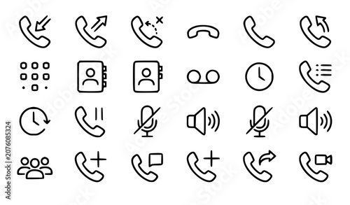 Fotografía Incoming Outgoing Phone Call Thin Line Icon Collection Vector Set