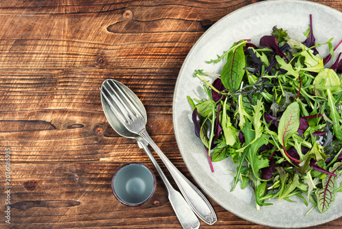 Mixed leaf salad with arugula and beet leaves