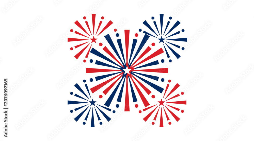 Obraz premium Red and Blue Abstract Fireworks Pattern Design Representing Patriotic Celebration and Festive Independence Day Symbols
