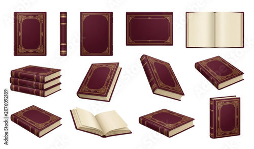 Fotografía Luxury Red Hardcover Book Mockup Collection with Blank Cover Open Pages and Eleg