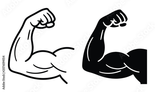 Fotografía A set of two muscular arm showing a flexed bicep in both outline and solid black