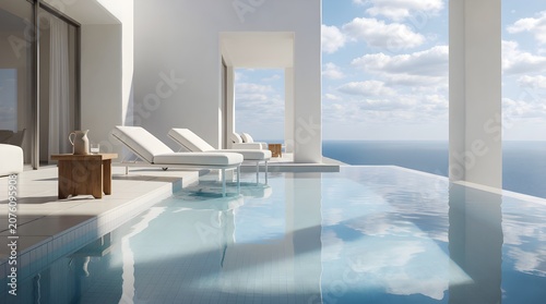 Luxury Infinity Pool with Mediterranean Sea View at Summer Resort