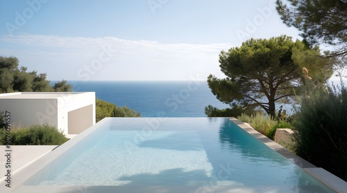 Luxury Infinity Pool with Mediterranean Sea View at Summer Resort