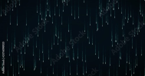 Hexadecimal code symbols fall slowly in a dense teal circuit animation, creating a deep mainframe atmosphere.