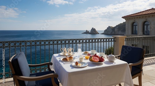 Luxury Mediterranean Hotel Breakfast with Sea View