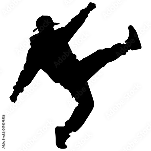 Black Silhouette of Dancer Performing Dynamic High Kick Action Pose