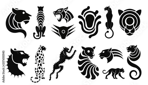 Collection of black and white animal and tribal tattoo designs.