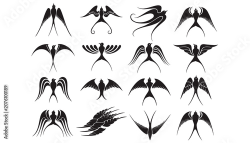 Collection of stylized black eagle and bird wing icons.