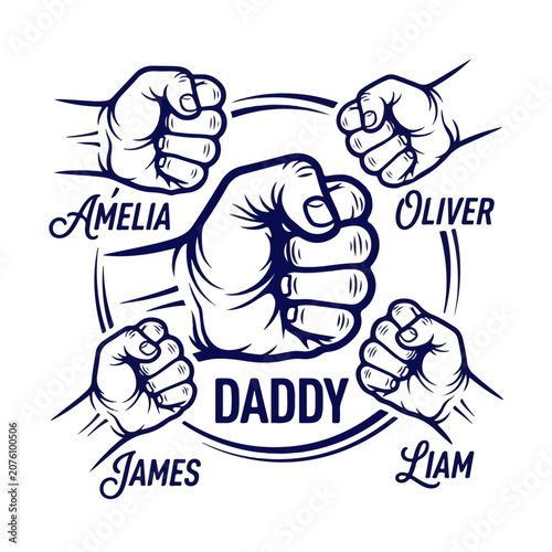 Foto Father Day Family Fist Bump Illustration with Names Amelia Oliver James Liam
