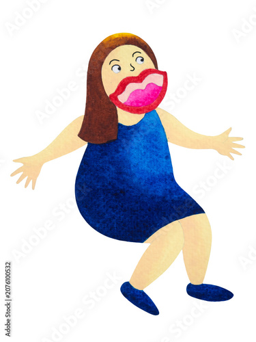 woman young female gossip communication secret news conversation lifestyle expression talking message mouth speak art design illustration watercolor painting mind health mental cartoon white isolated