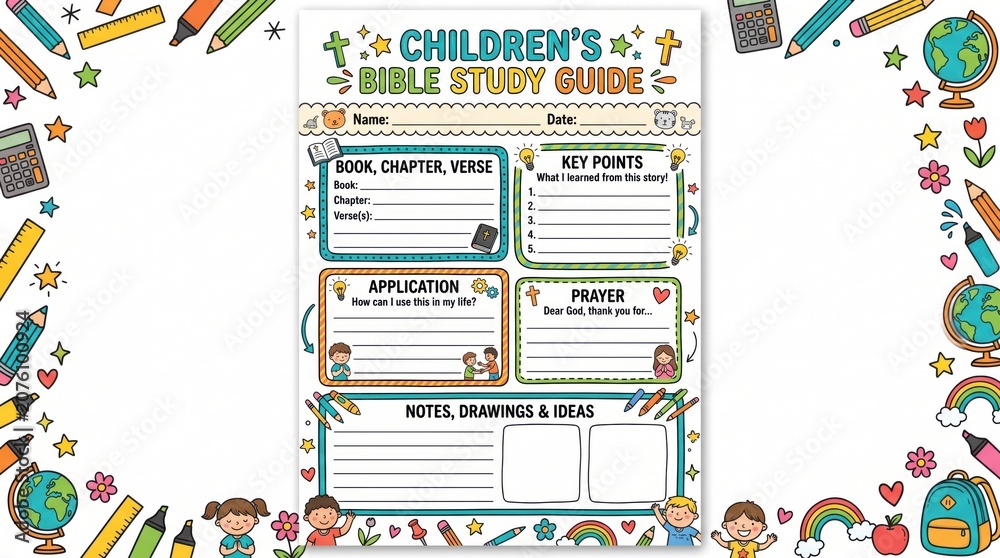 Obraz premium Colorful children's reward chart template with cartoon illustrations