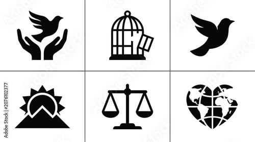 Obraz na plátne Set of conceptual icons including freedom justice and peace representing hope an
