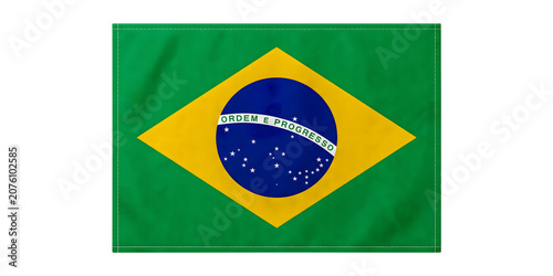 National Flag of Brazil with Realistic Fabric Texture Waving Gently on a Transparent Isolated Background