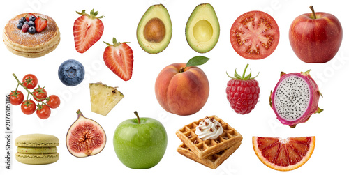Realistic Fruit, Berry and Dessert Collection Isolated on Transparent Background PNG