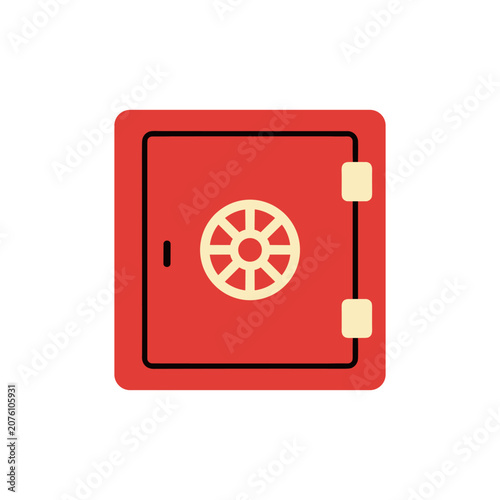 Red safe with a beige dial against a white background representing security and finance isolated on white background