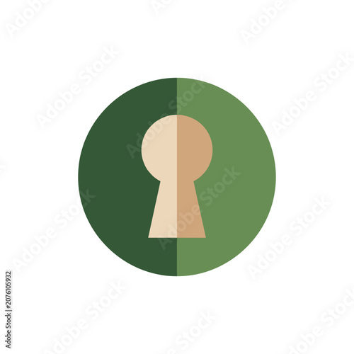 Keyhole icon in circle with green background representing security and privacyIsolated on white background