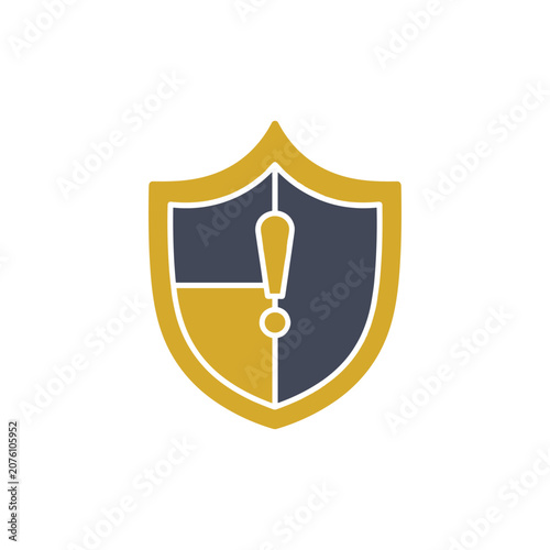 Shield with exclamation mark during security alert with a minimalist concept isolated on white background