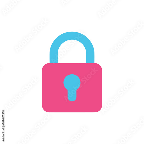Pink padlock with blue shackle during concept for security and privacy protection isolated on white background