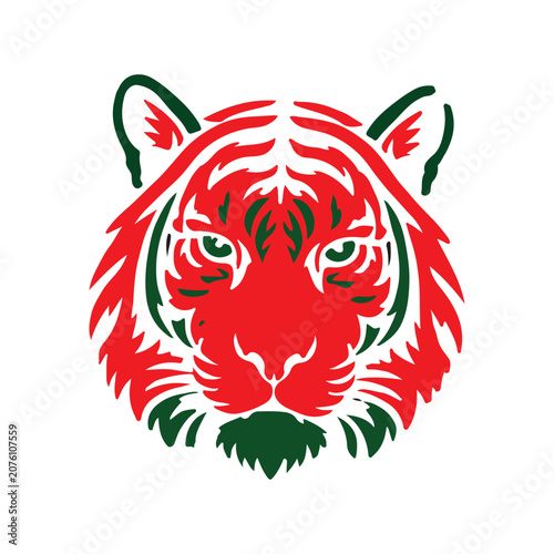 Abstract Red and Green Tiger Head Illustration
