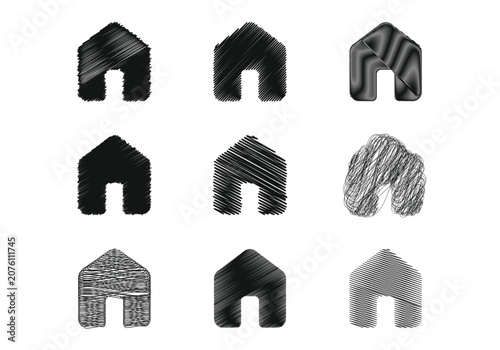 House and home homepage scribble icon collection with hand drawn sketch texture