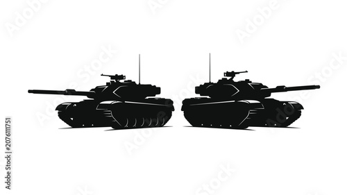 Foto Two Military Tanks Facing Each Other Black Silhouette