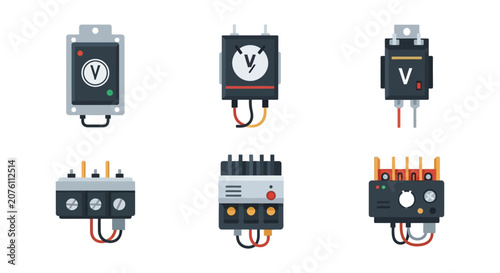 Bild auf Leinwand Electrical Relays And Connectors Flat Vector Illustration