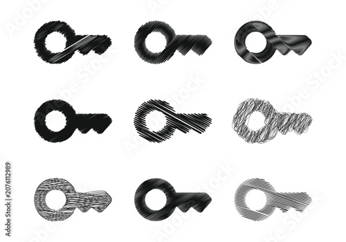 Key icon scribble collection set with hand drawn sketch texture