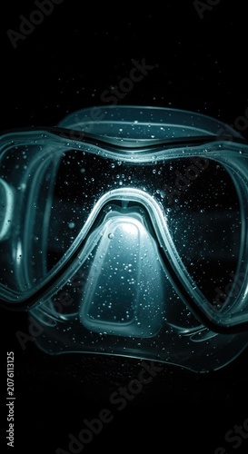 Close-up of a Scuba Diving Mask with Water Droplets.