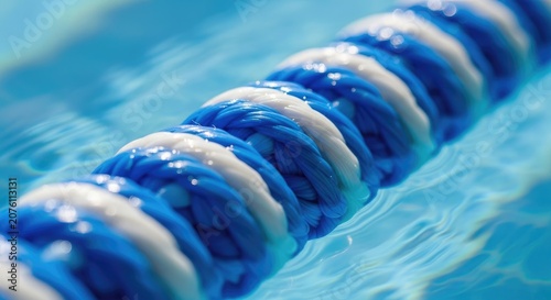 Close-up of a Swimming Pool Lane Rope in Bright Blue Water.