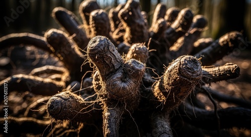 Close-up of a unique plant with textured, brown, and organic shapes.