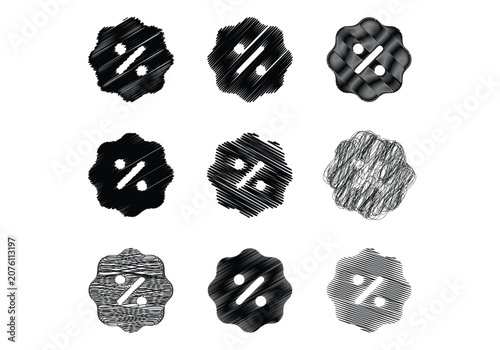 Percentage and discount scribble icon collection with hand drawn sketch texture