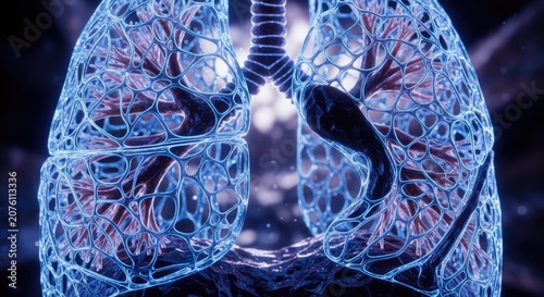 Detailed 3D Illustration of Human Lungs with Veins and Arteries.