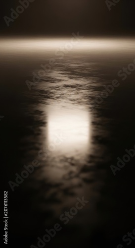 Mysterious Light Reflecting on Water Surface at Night, Atmospheric Scene.