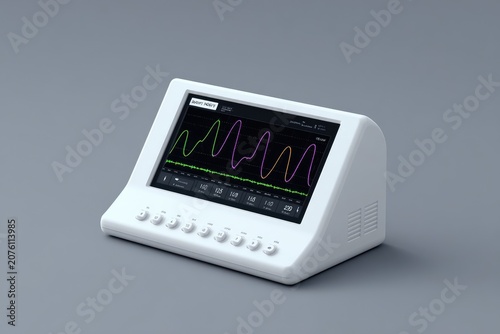 White medical monitor with graphs