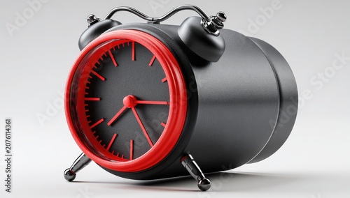 Black alarm clock with red accents, 3D render