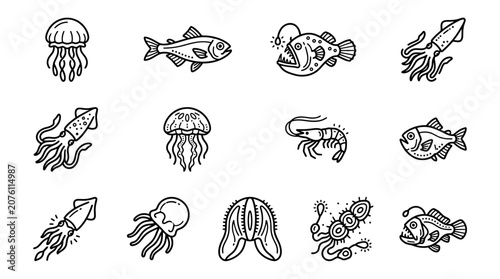 Slika na platnu Seafood and ocean creatures illustrations.