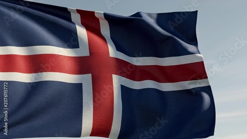 Waving National Flag of Iceland in the Wind.