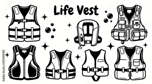 Fotografie Striped life buoy vector collection isolated for marine safety, rescue equipment, swimming, boating, and ocean themes