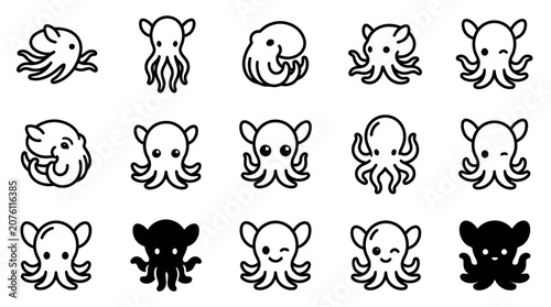 Fotografija Cartoon octopus characters smiling faces.