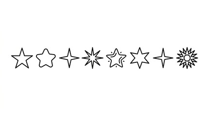 Row of five decorative blue and white star shapes on transparent background.