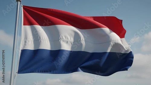 The National Flag of the Netherlands Waving in the Wind.