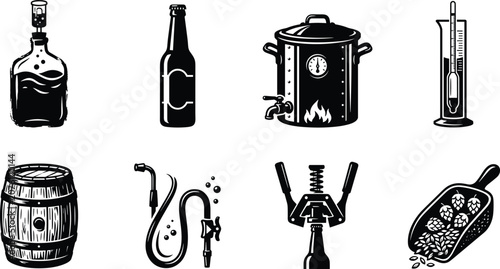 Photos Black and White Home Brewing Equipment Silhouette Collection Featuring Fermentat