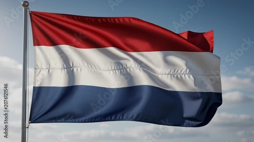 The National Flag of the Netherlands Waving in the Wind.