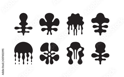 Photos Symmetrical black ink blot shapes set for rorschach test on transparent background vector