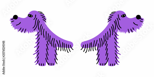 Purple shaggy dog illustration with simple features on a white background