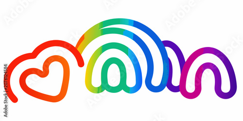 Rainbow colored scribble loops on a white background