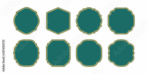 Teal ornate labels with golden borders vector illustration collection
