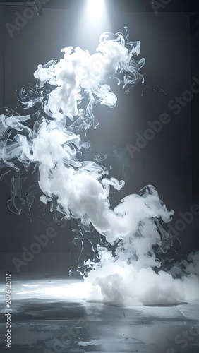 White smoke swirling in spotlight beam.