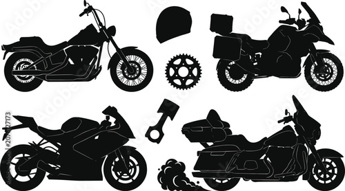 Fotografi Motorcycle Silhouette Vector Set Featuring Chopper Sportbike Adventure Touring B